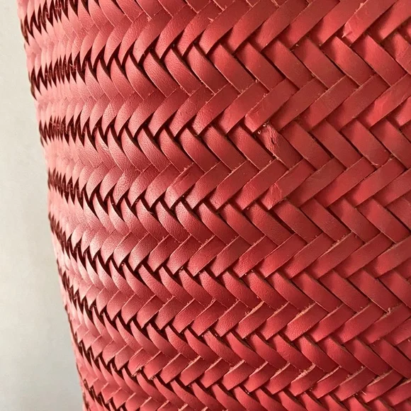 Anthropologie Woven Leather Market Bag Coral Pink Basket Tote Boho - Picture 6 of 10